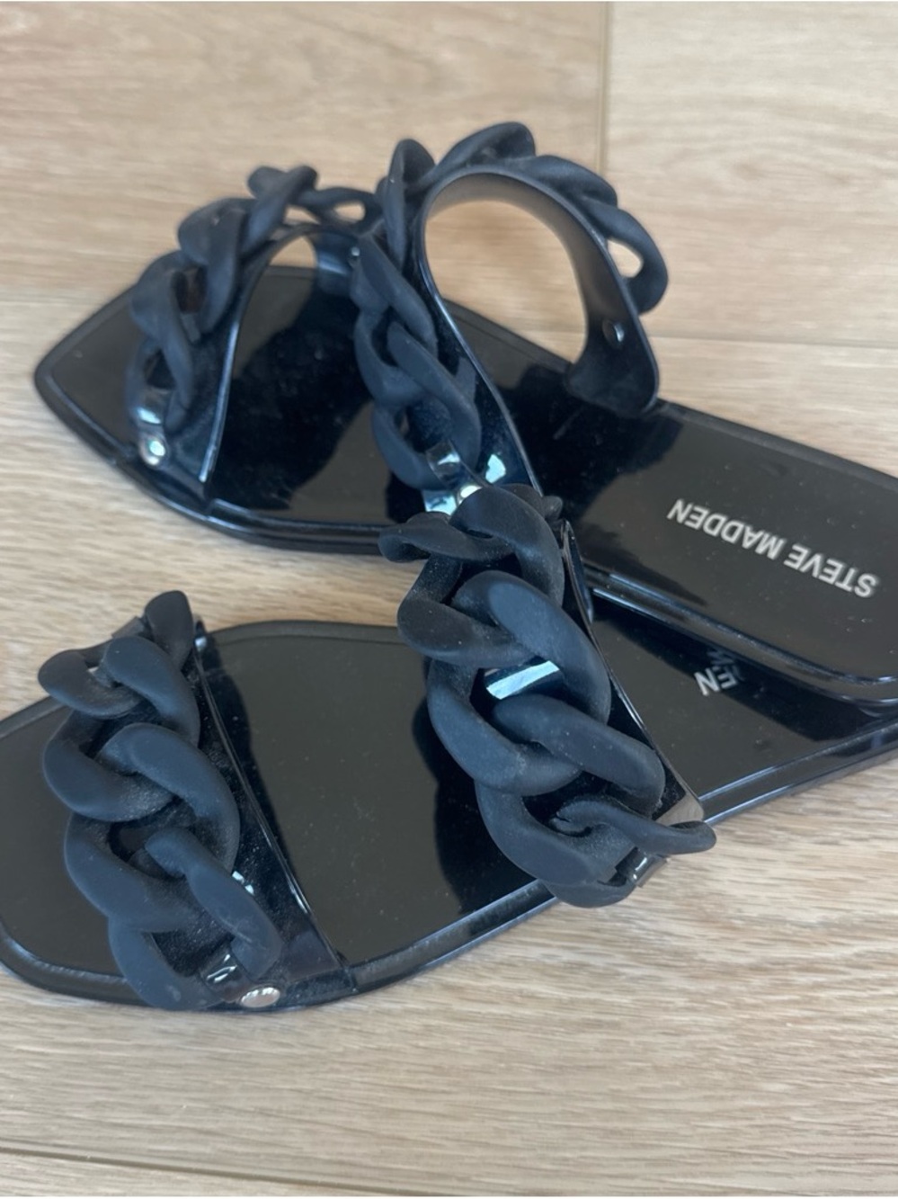 Steve Madden Black Matte Chain-Link Slide Sandals